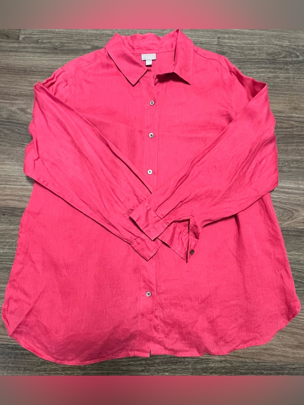 J.Jill Button-Down linen Long Sleeve Shirt in Bright Pink